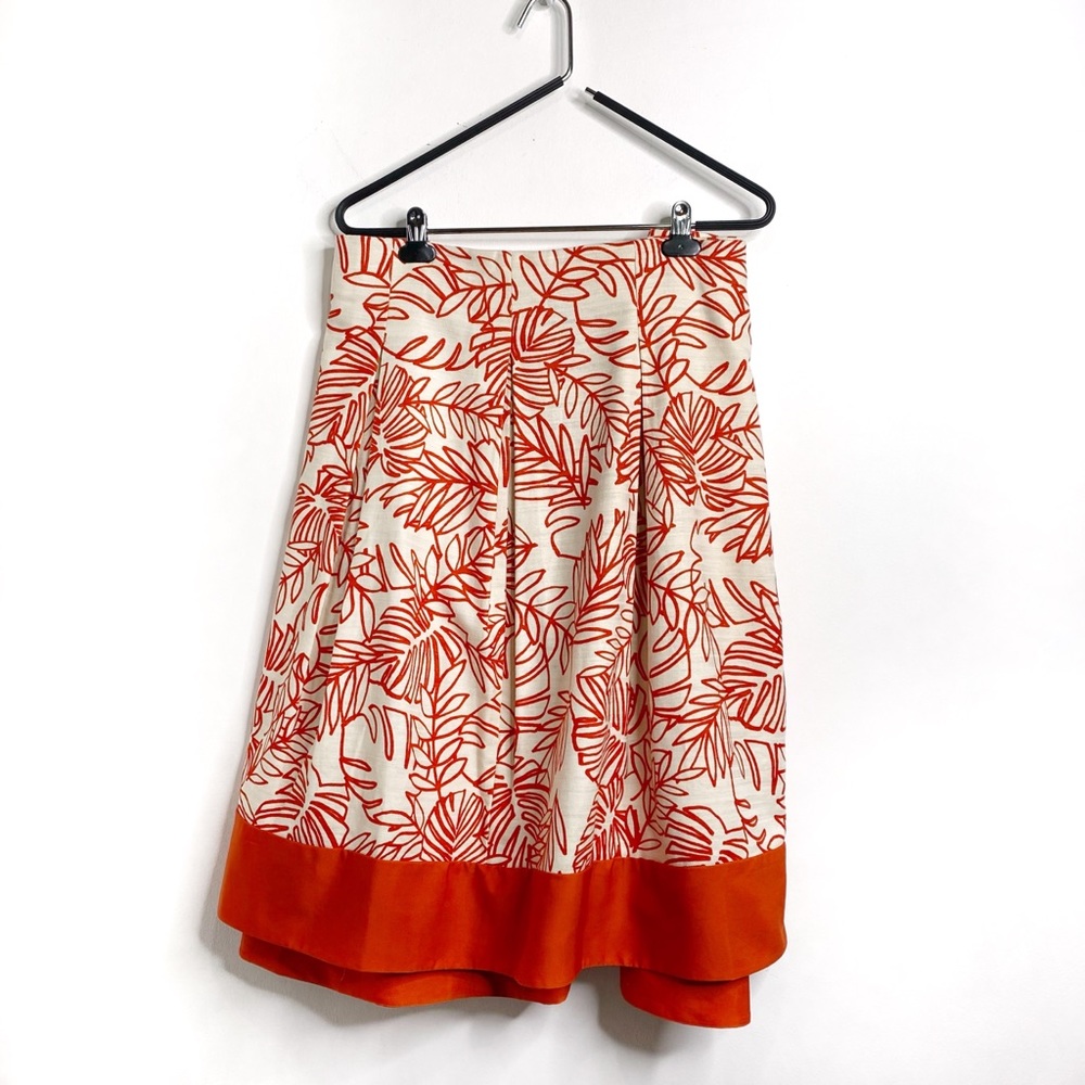 Lane Bryant Pleated Linen Botanical Skirt Tropical Size 28 Red Natural